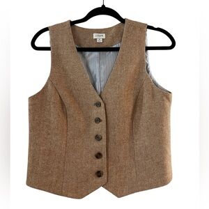 J. Crew Tan Herringbone Wool Blend Button Up Vest- Size 6